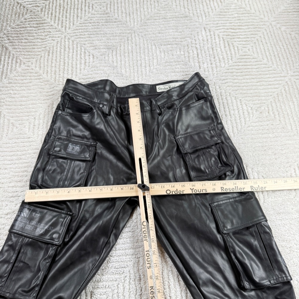 Smoke Rise Cargo Pants Mens 34x36 Black Faux Leather Tech Stacked Goth Moto Long - Picture 3 of 13
